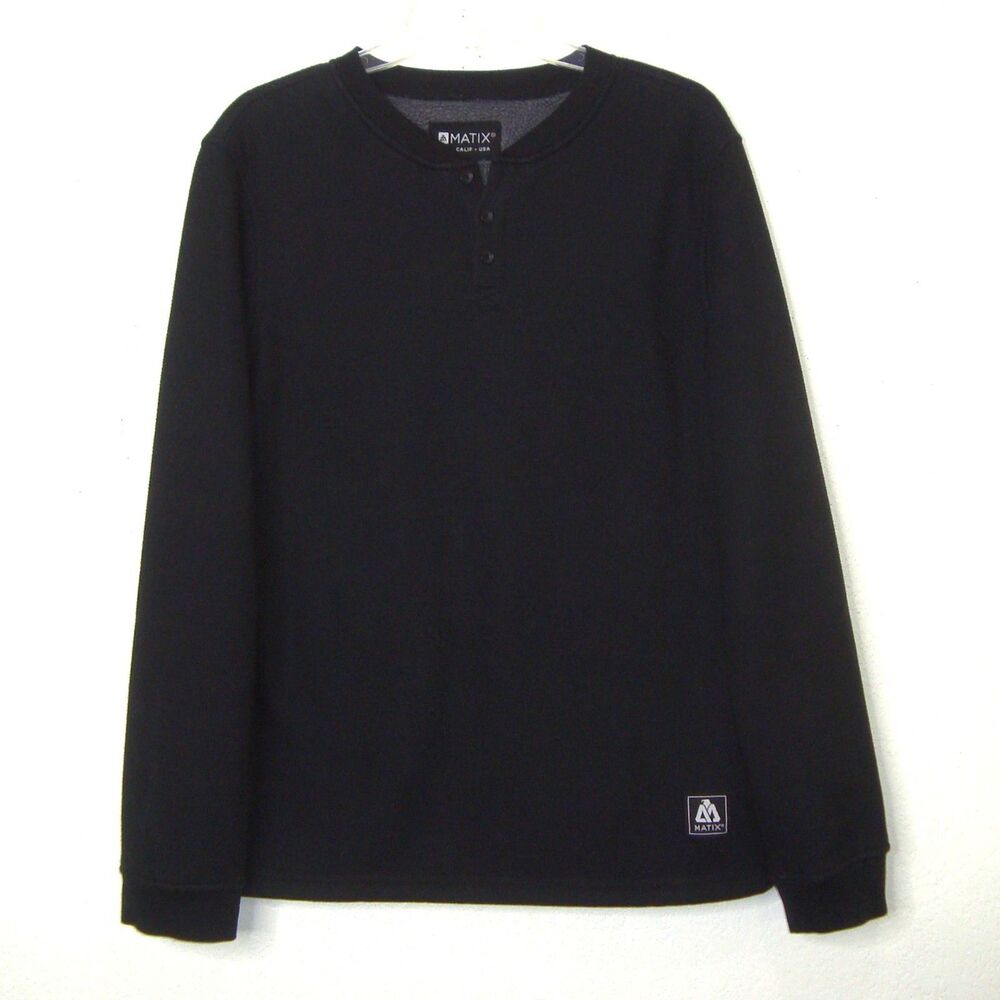 MATIX Bonded Thermal Waffle Fleece Long Sleeve Henley Black